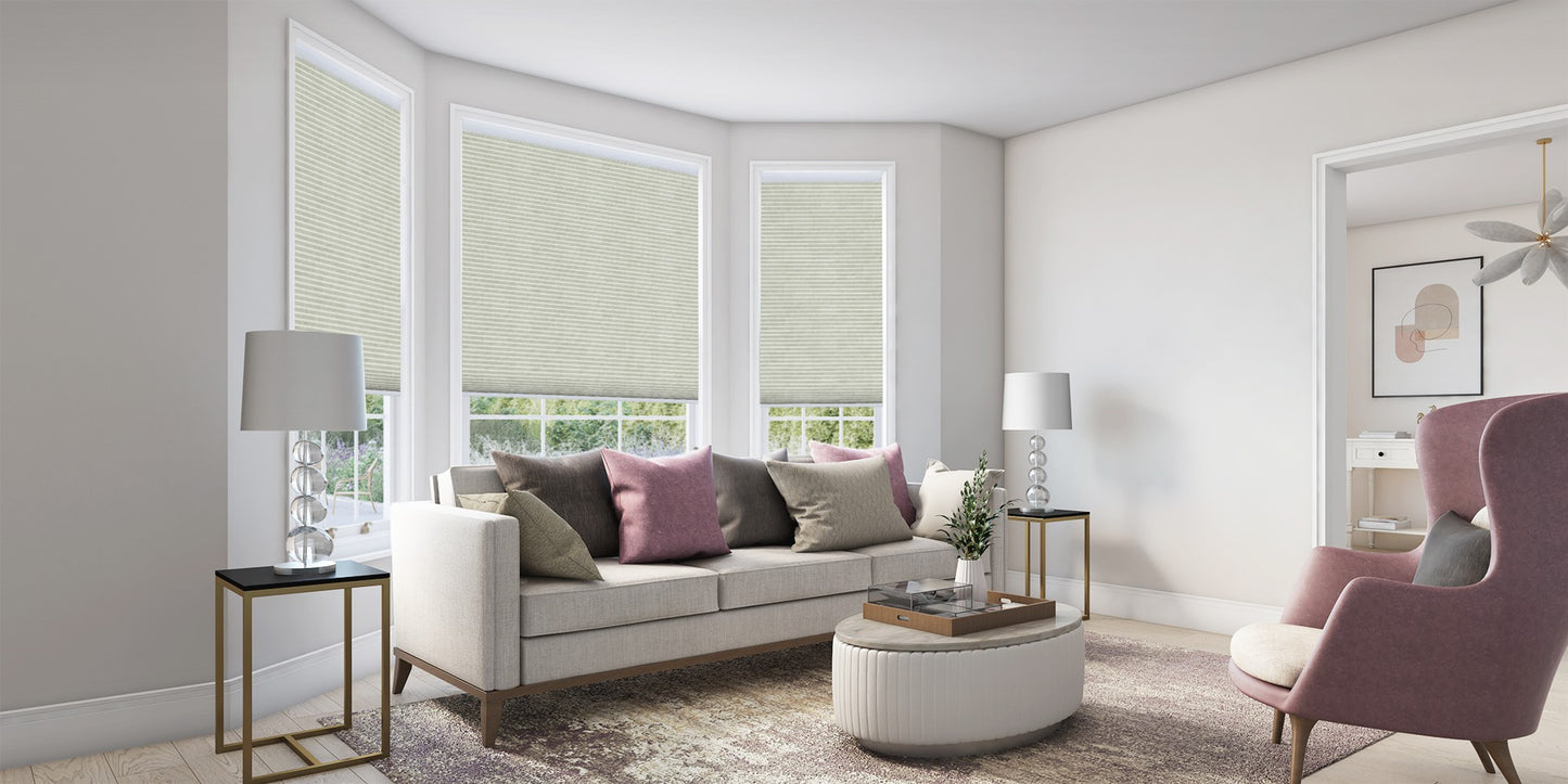 Mørklæggende Duette® gardin, Saturn lys sand